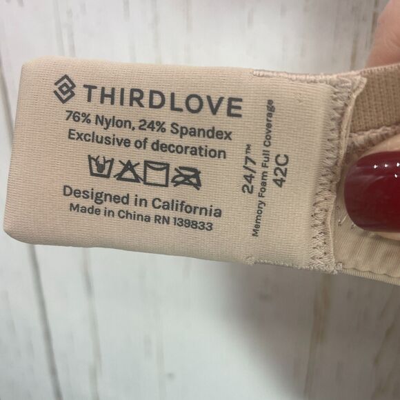 ThirdLove 24/7 Memory Foam Full Coverage Bra Nude Tan Beige Size 42C Underwire - Picture 7 of 7